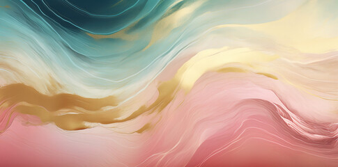 Pink, gold and gold abstract wave paint royal luxury background backdrop wallpaper  - obrazy, fototapety, plakaty