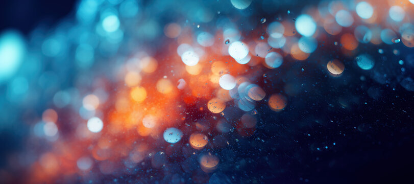 Rain droplets on a window with blurry lights background bokeh