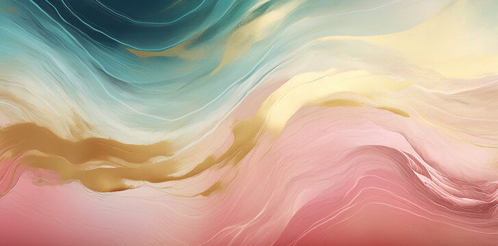 Fototapeta Pink, gold and gold abstract wave paint royal luxury background backdrop wallpaper 