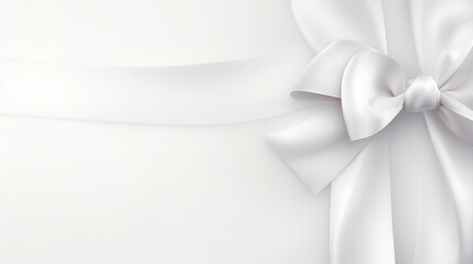 A white ribbon tied in a bow on a white background, creating a minimalist and elegant image. The ribbon is made of a shiny, silky material, reflecting light and contrast.