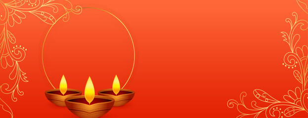 shubh diwali wishes banner with image or text space and diya vector