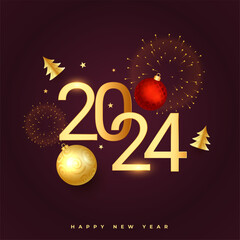 happy new year 2024 festive background with xmas decoration