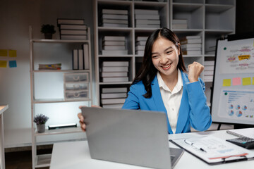 Business woman working in a startup company, female accountant working in auditing the company's accounts and finances, accounting and finance. Accounting and financial auditing concepts.