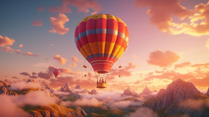 hot air balloon at sunset photo generative AI - obrazy, fototapety, plakaty
