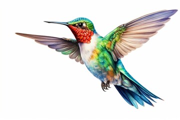 Generative AI : Humming bird isolated in white background, watercolor