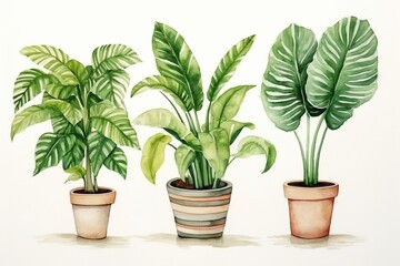 Generative AI : Bon leaves are green.Painted with watercolors.Tropical plants planted 
