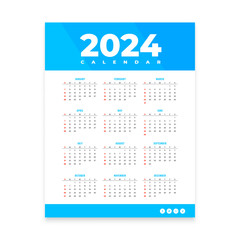 white and blue 2024 annual schedule layout for office desk or wall