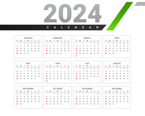 modern style 2024 new year english calendar template design