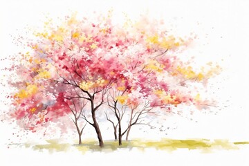 Generative AI : abstract watercolor tree side view isolated on white background for landscape plan