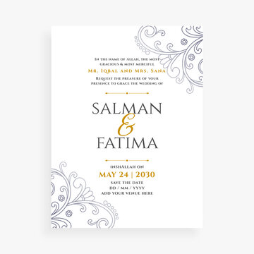 Beautiful And Clean Muslim Religious Wedding Card Template For Bride And Groom