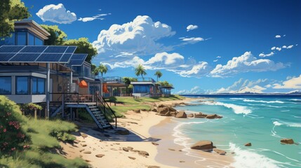 Sun-kissed Shores: Embrace the Tropical Serenity of Island Getaways with Majestic Ocean Views and Pristine Beaches, generative AI - obrazy, fototapety, plakaty