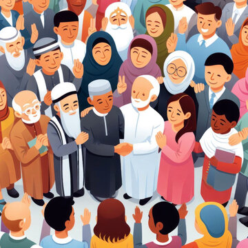 People from diverse religious backgrounds engage in interfaith dialogue, fostering peace and tolerance. Their faces reflect the mutual respect they share for humanity and each other's ...
