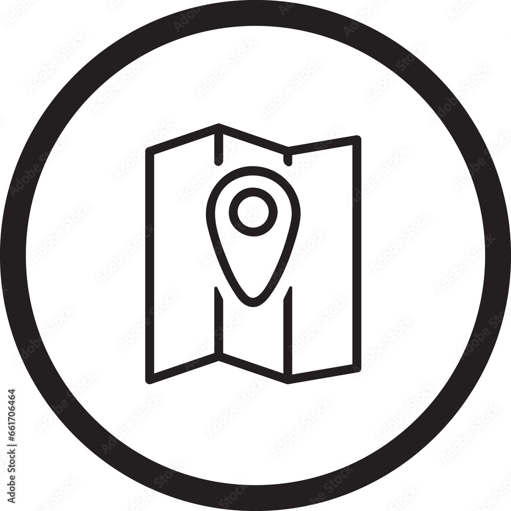 Poster digital png illustration of circle with map and map pin on transparent background