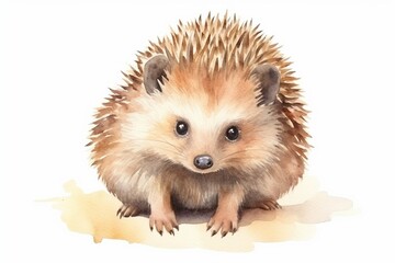 Obraz premium Generative AI : watercolor drawing of porcupine or hedgehog isolated on white