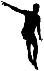 Digital png silhouette of football player jumping on transparent background