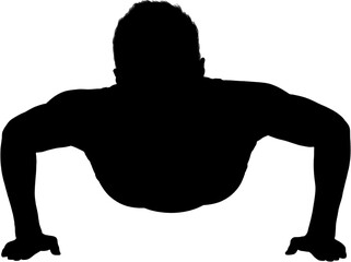 Digital png silhouette of sportsman doing push-ups on transparent background