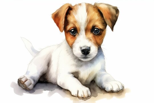 Generative AI : Puppy Jack Russell Terrier isolated on white background. 