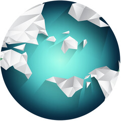 Digital png illustration of blue earth with origami lands on transparent background