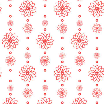 Digital png illustration of red flowers and circles repeated on transparent background