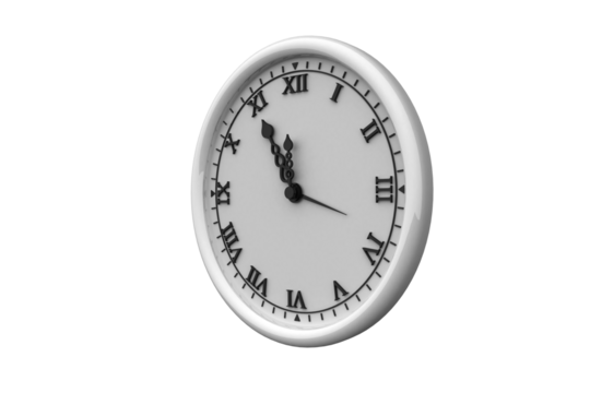 Digital png illustration of white clock with roman numerals on transparent background - Powered by Adobe
