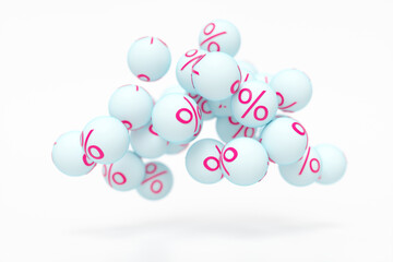 Close-up of a group of spheres with a percentage on a white background. 3d rendering illustration