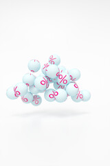 Close-up of a group of spheres with a percentage on a white background. 3d rendering illustration