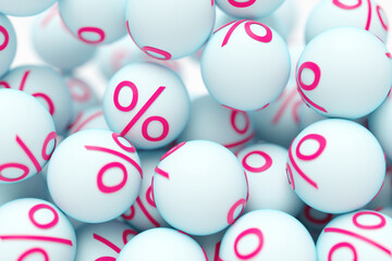 Close-up of a group of spheres with a percentage on a white background. 3d rendering illustration