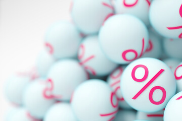 Close-up of a group of spheres with a percentage on a white background. 3d rendering illustration