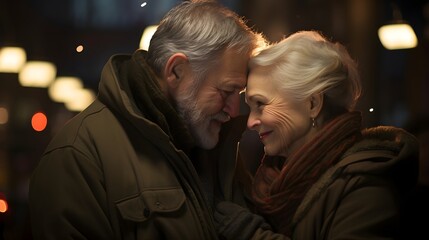 Close-Up Glimpse: Happy Elderly Couple's Timeless Bond Captured in a Tender Moment