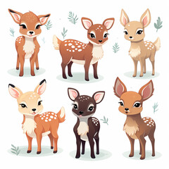 Cute cartoon deer set. Vector illustration in flat style. Animal collection.