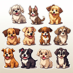 Set of cute cartoon dogs Stricker. Vector illustration isolated on white background.