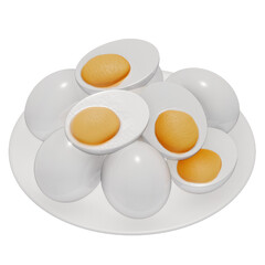 Hard Boiled Eggs in a basket for breakfast 3D isolated illustration on a transparent background . 3D Rendering