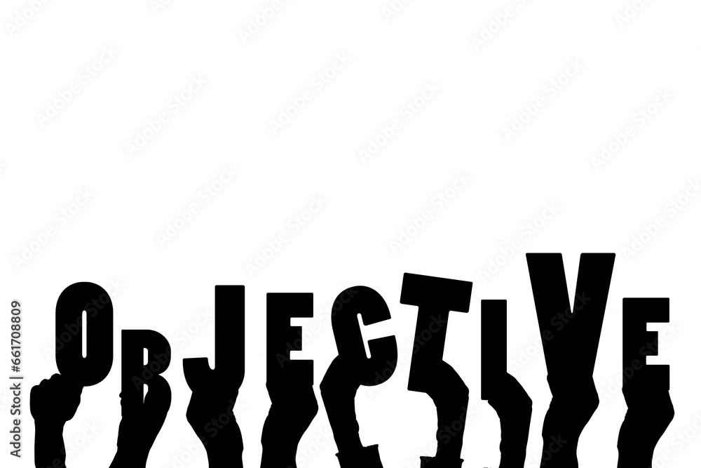 Poster digital png illustration of hands and objective text on transparent background