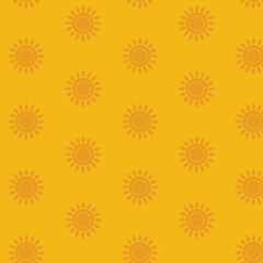 Digital png illustration of yellow sun repeated on yellow background