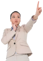 Fotobehang Aziatische plekken Digital png photo of focused asian businesswoman pointing finger on transparent background
