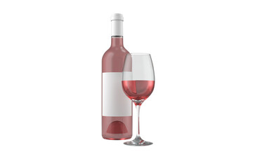 Digital png illustration of bottle and glass with red liquid on transparent background