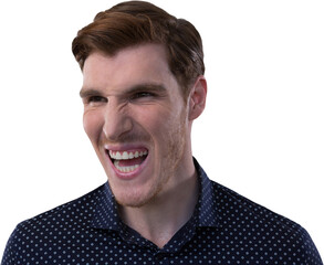 Digital png photo of portrait of happy caucasian man laughing on transparent background