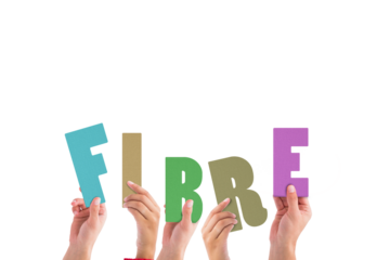 Digital png illustration of hands and fibre text on transparent background