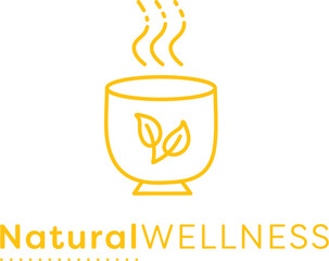 Digital png illustration of cup of tea and natural wellness text on transparent background