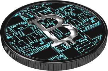 Obraz premium Digital png illustration of black coin with bitcoin symbol on transparent background