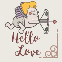 Digital png illustration of angel with bow with hello love text on transparent background