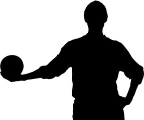 Digital png illustration of silhouette of sportswoman holding ball on transparent background
