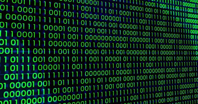 4K binary code move randomly, programming language, digital number backgrounds. Modern technology concept and big data. Digital abstract number of artificial intelligence.