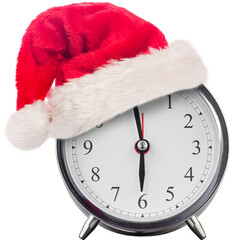 Digital png photo of clock with santa claus hat on transparent background