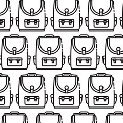 Digital png illustration of black pattern of repeated backpacks on transparent background