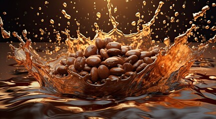 coffee beans falling on water splash