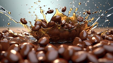 coffee beans falling on water splash