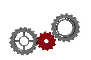 Digital png illustration of red and grey cogs on transparent background