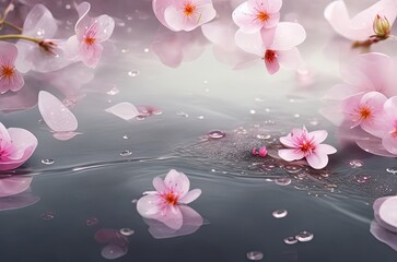 Art Photography: Bunch of Pink Flowers Floating on Water. Generative AI.