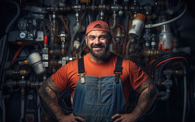 Fototapeta na wymiar Portrait of a plumber, small business owner